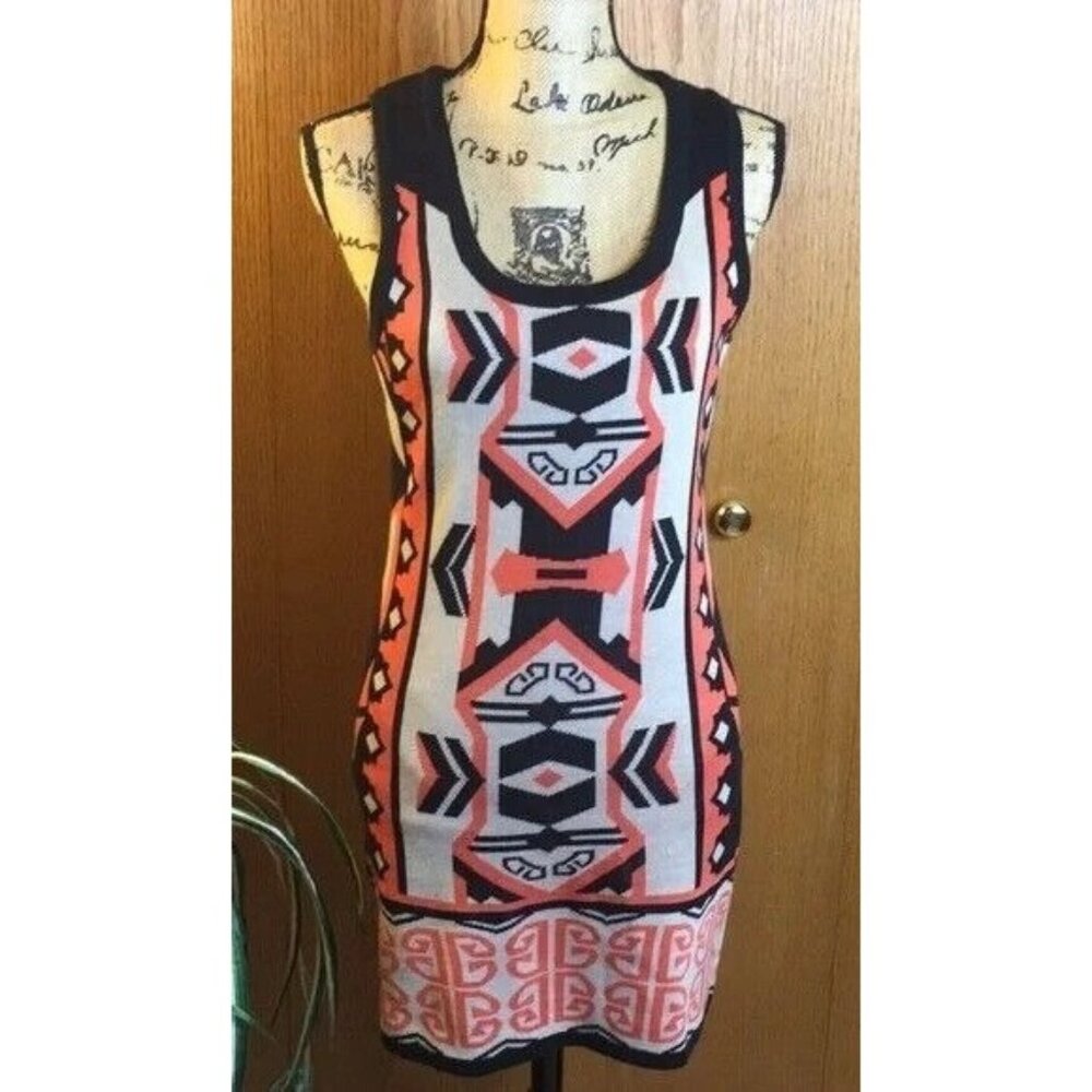 t/o Sleeveless Sweater Dress Aztec Print Knee Length Medium